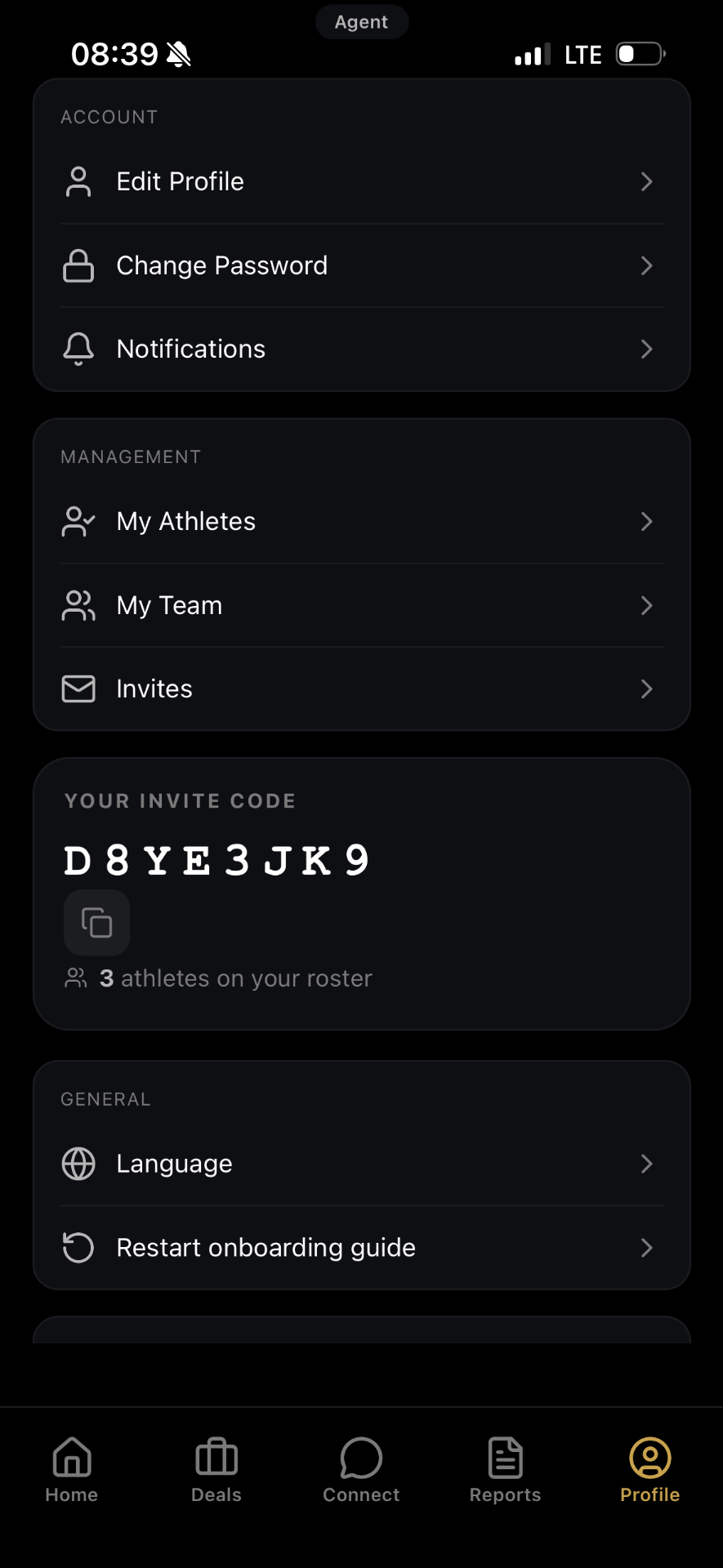 Profile screen